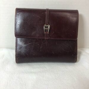 Etienne Aigner Trifold Burgandy Wallet Leather Vintage Cardholder Organizer